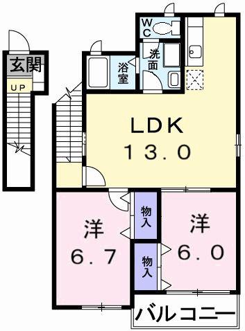 ラ・リビエール(2LDK/2階)の間取り写真