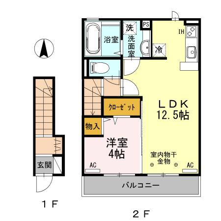 ガーネット(1LDK/2階)の間取り写真