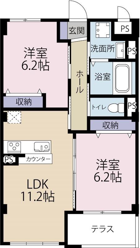 ルベルジュ(2LDK/1階)の間取り写真