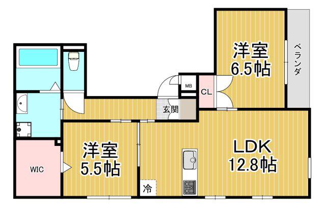 キャトル・レブローニュ(2LDK/2階)の間取り写真