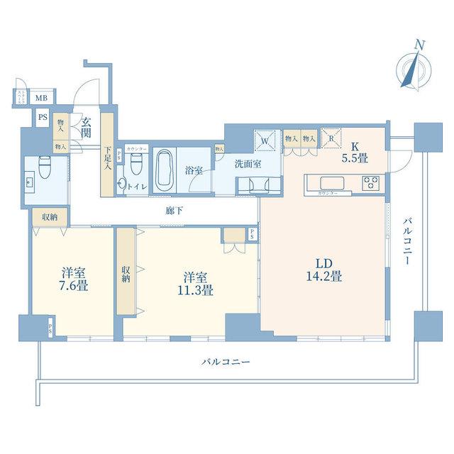 グランドメゾン三軒茶屋の杜(2LDK/8階)の間取り写真