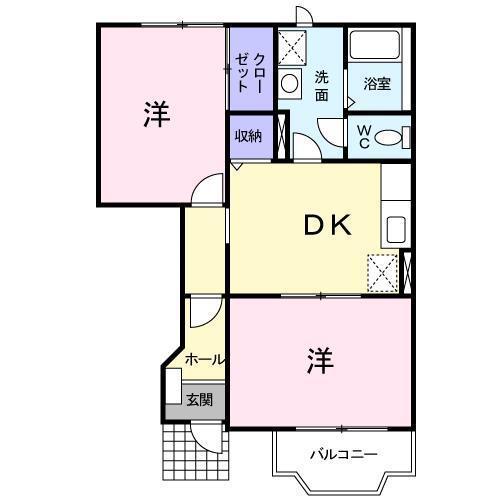 フローリッシュ小中野B(2DK/1階)の間取り写真
