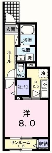 フォンターナ・ピエディ(1K/1階)の間取り写真