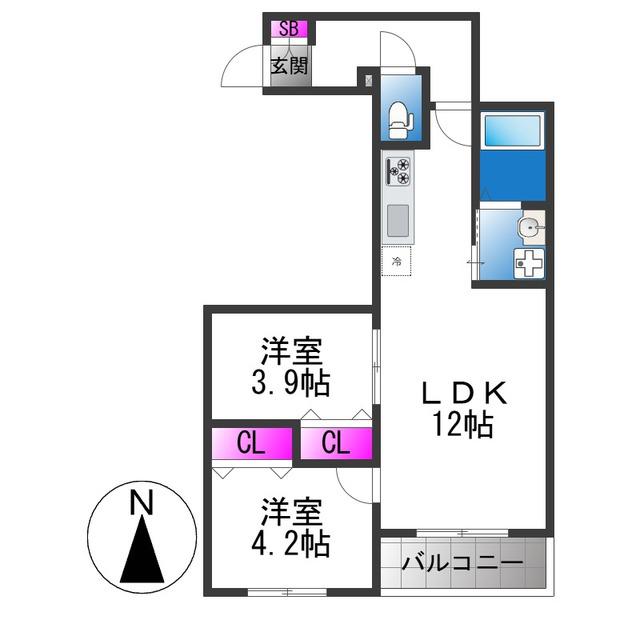 TIO PARTERR(2LDK/3階)の間取り写真