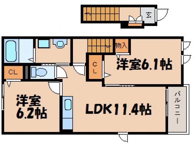 ブリーズ鴻(2LDK/2階)の間取り写真