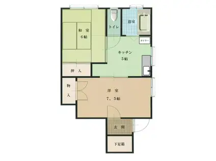 カーサ堤(2K/2階)の間取り写真