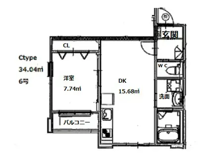 KTIカーサ三国本町(1DK/3階)の間取り写真