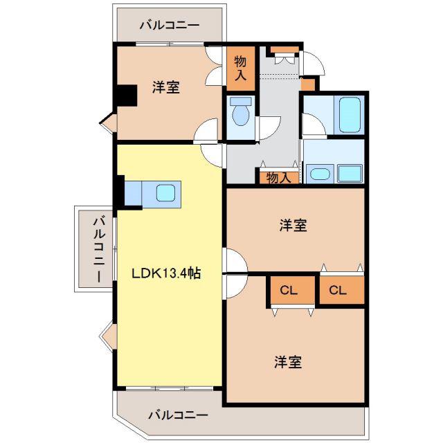ハイムビーオール(3LDK/4階)の間取り写真