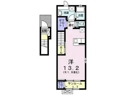サニーガーデンII(ワンルーム/2階)の間取り写真