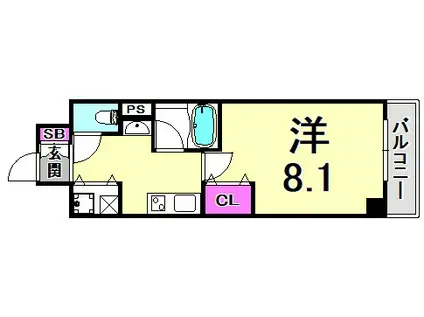 カスタリア三宮(1K/11階)の間取り写真