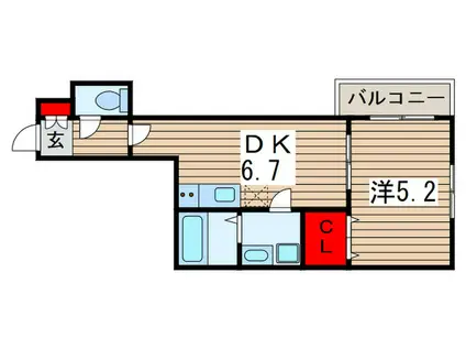 ガーデンコート稲毛(1DK/2階)の間取り写真