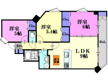 サウスウエストプラザ(3LDK/3階)の間取り写真