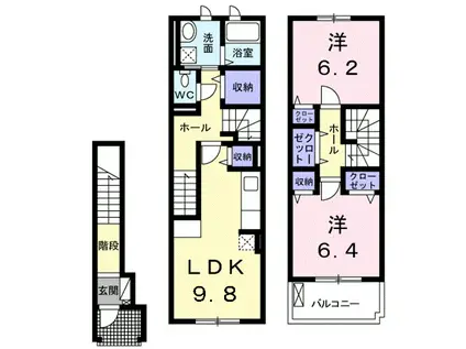 ＪＲ内房線 巌根駅 徒歩8分 3階建 築9年(2LDK/2階)の間取り写真