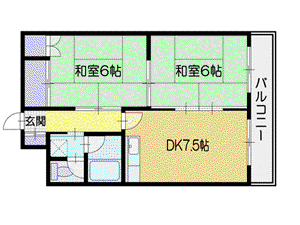 富岡レジデンス(2DK/1階)の間取り写真