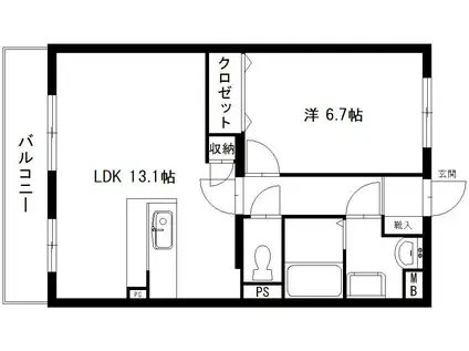 ライクワン蜆塚(1LDK/1階)の間取り写真