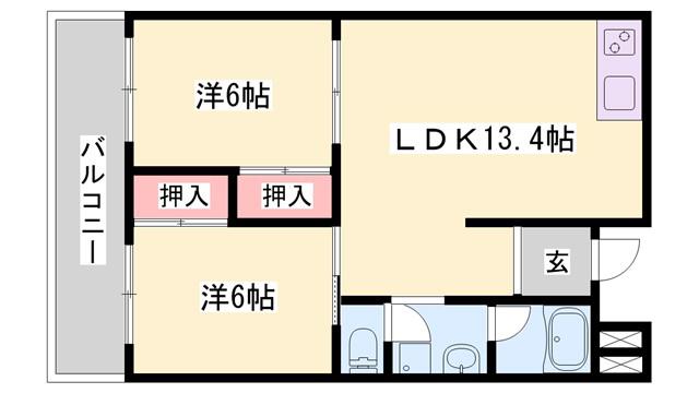 津田ビル(2LDK/4階)の間取り写真