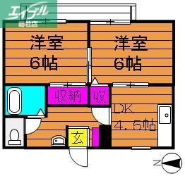 グリーンガーデン酒津(2DK/1階)の間取り写真