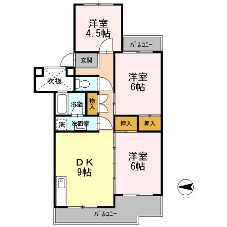 フジパレス米子(3DK/5階)の間取り写真