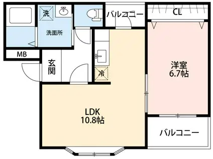カーサ西真伝(1LDK/2階)の間取り写真