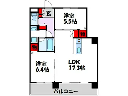 ボヌール博多(2LDK/10階)の間取り写真