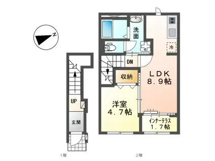 シャンブッシュ(1LDK/2階)の間取り写真