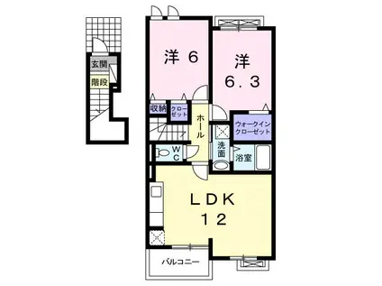 シンシアリー三笠I(2LDK/2階)の間取り写真