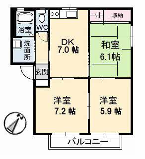 メゾンデラW A棟(3DK/1階)の間取り写真