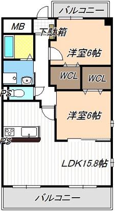 ベル ラフィネ(2LDK/2階)の間取り写真