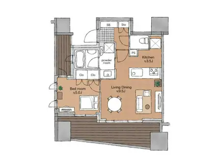 ローレルアイ恵比寿ピアース(1LDK/4階)の間取り写真