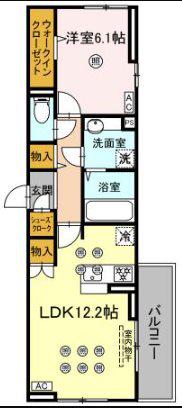 D-ROOM香椎駅東(1LDK/3階)の間取り写真