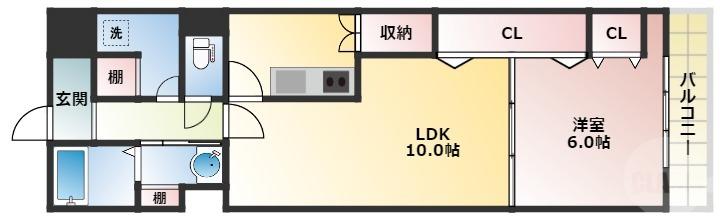 プリンスコート新高(1LDK/5階)の間取り写真