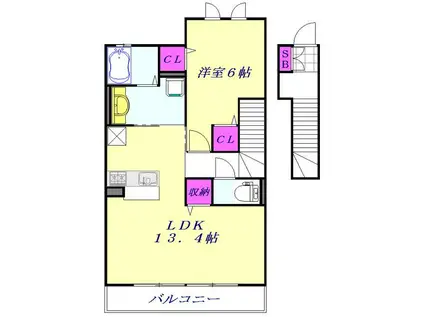 コーワ・ルミエール参番館(1LDK/2階)の間取り写真