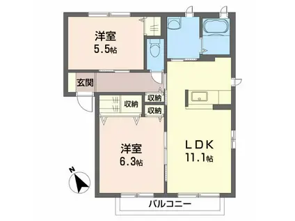 パークハウス北島B(2LDK/2階)の間取り写真