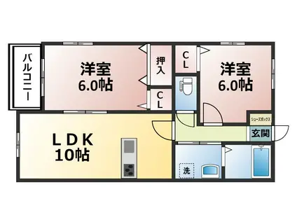 プレアール感田(2LDK/1階)の間取り写真