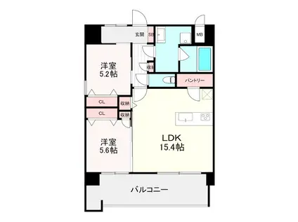 サンショウ レジデンス西新(2LDK/10階)の間取り写真