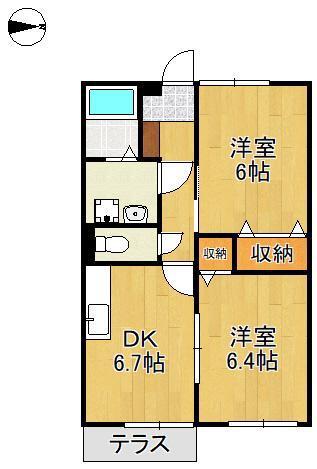 シャルマンハイム(2DK/1階)の間取り写真