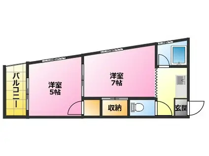 御殿マンション(2K/2階)の間取り写真