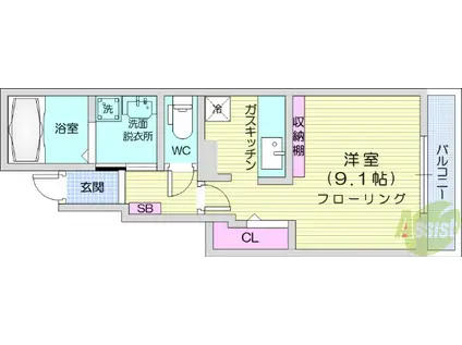 ヒルファイン(1K/1階)の間取り写真