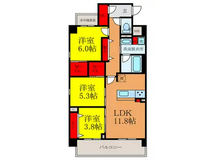 レ・リーヴル(3LDK/1階)の間取り写真