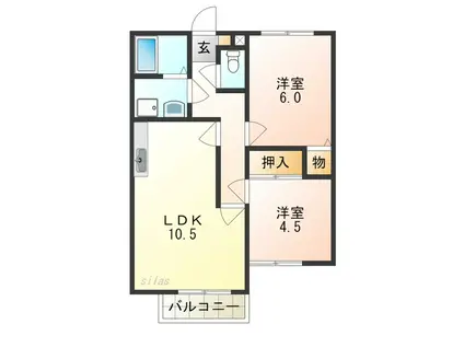 ソレイユ羽曳野(2LDK/1階)の間取り写真