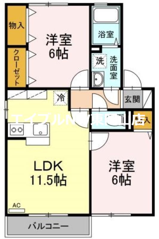 メルベーユコートB棟(2LDK/2階)の間取り写真