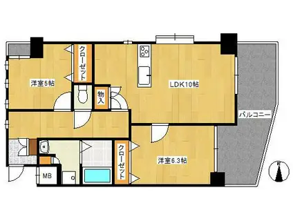 ウイング真鶴(2LDK/4階)の間取り写真