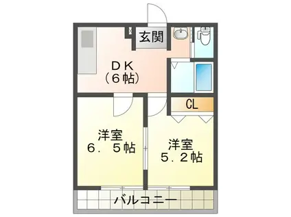 ノースヴィレッジII(2K/6階)の間取り写真