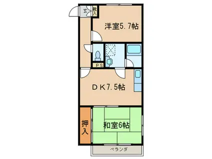 グローリィ桜ヶ丘 S棟(2DK/2階)の間取り写真