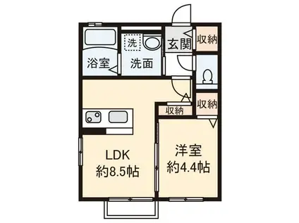 ベルコート旭 II(1LDK/2階)の間取り写真