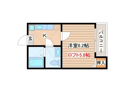 シャングリア仙台(1K/2階)の間取り写真