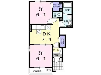 ベルポストB(2DK/1階)の間取り写真