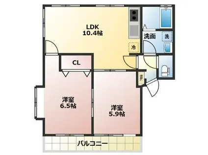 グランド・コーポ中の尾(2LDK/1階)の間取り写真