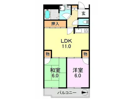 メゾン加美東(2LDK/6階)の間取り写真