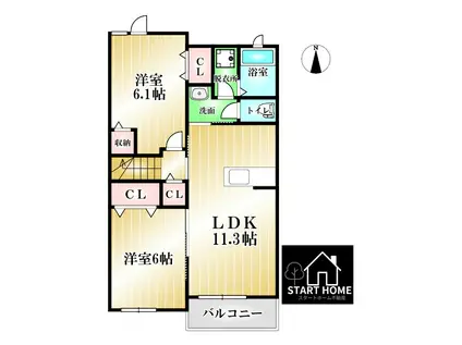 ジュネス・YK B(2LDK/2階)の間取り写真